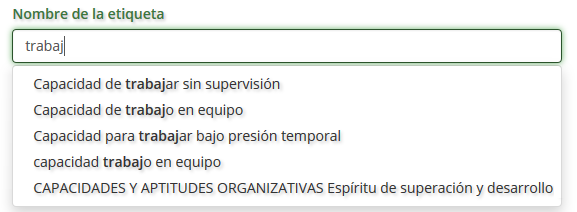 Administrador de etiquetas de competencias y habilidades de la persona