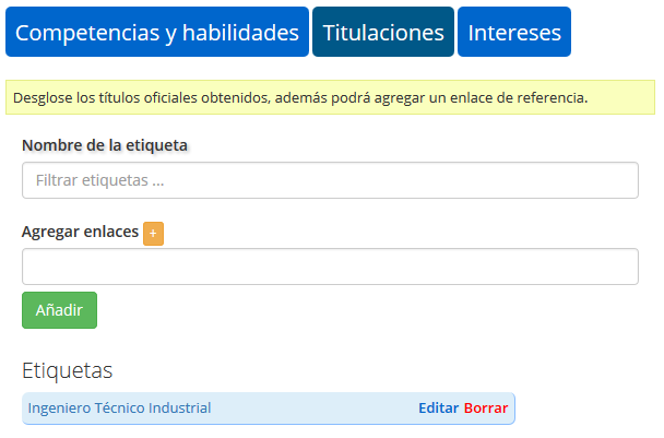 Etiqueta de formación cargada