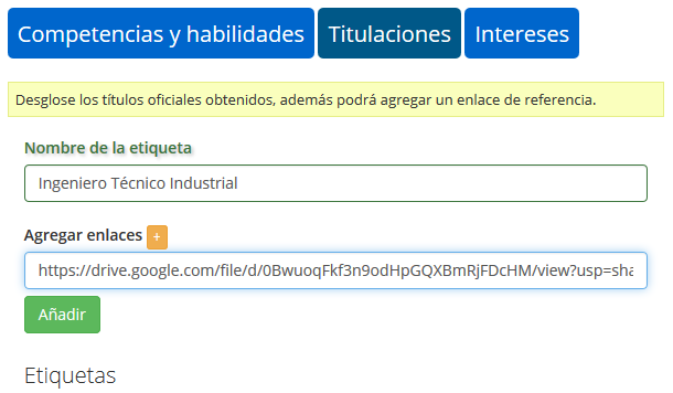 Carga información a mi etiqueta de formación