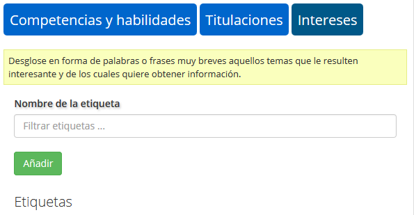 Administrador de etiquetas de interes de la persona