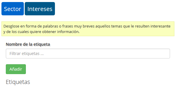 Administrador de etiquetas de interes