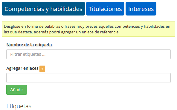 Administrador de etiquetas de competencias y habilidades de la persona
